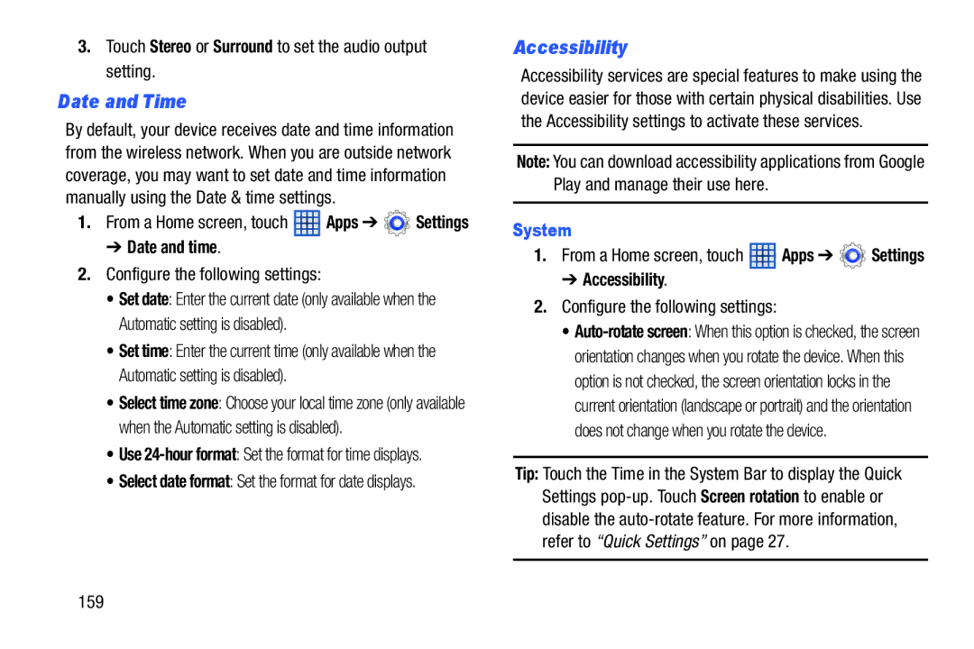 Samsung GT-N5110 user manual Date and Time, Accessibility, Date and time 