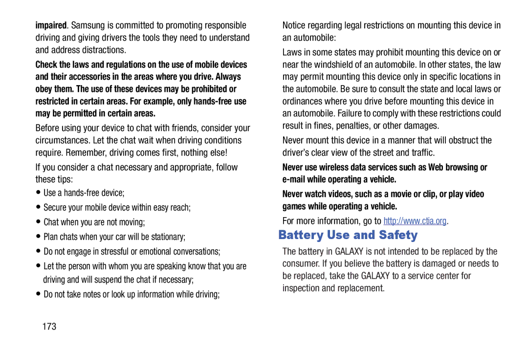 Samsung GT-N5110 user manual Battery Use and Safety, 173 