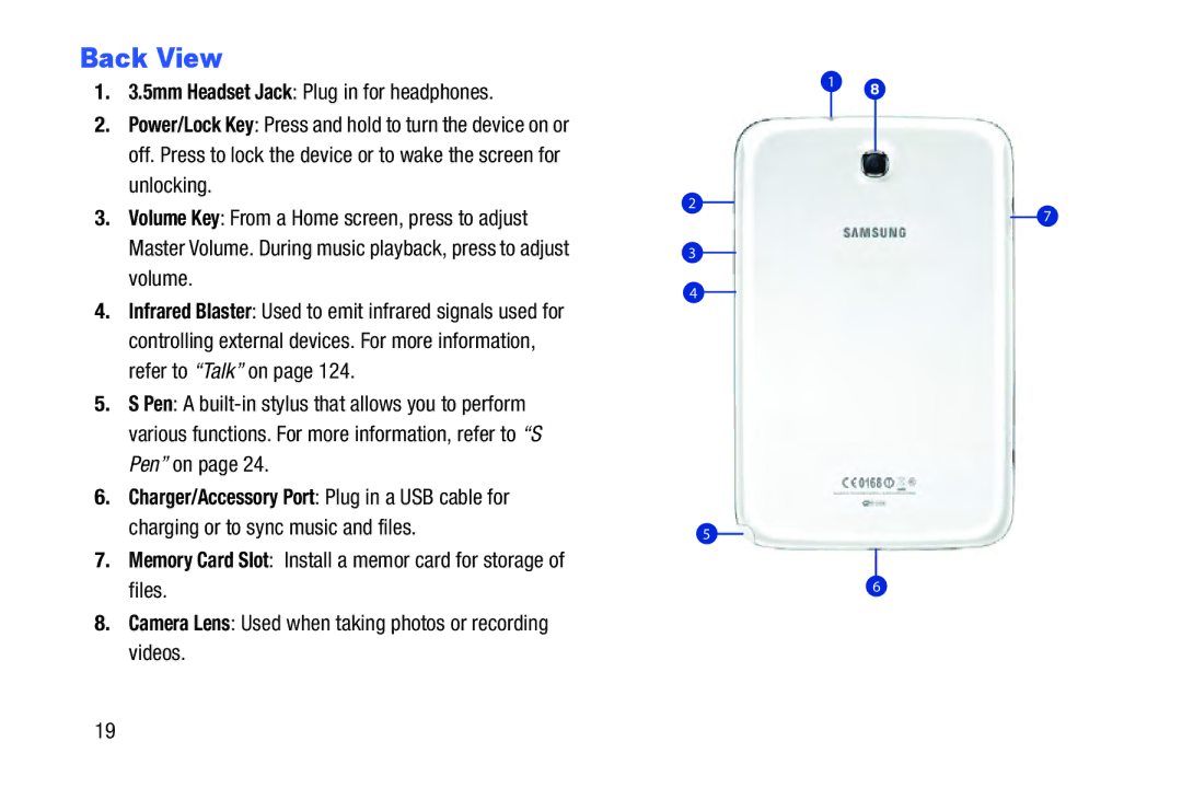 Samsung GT-N5110 user manual Back View 