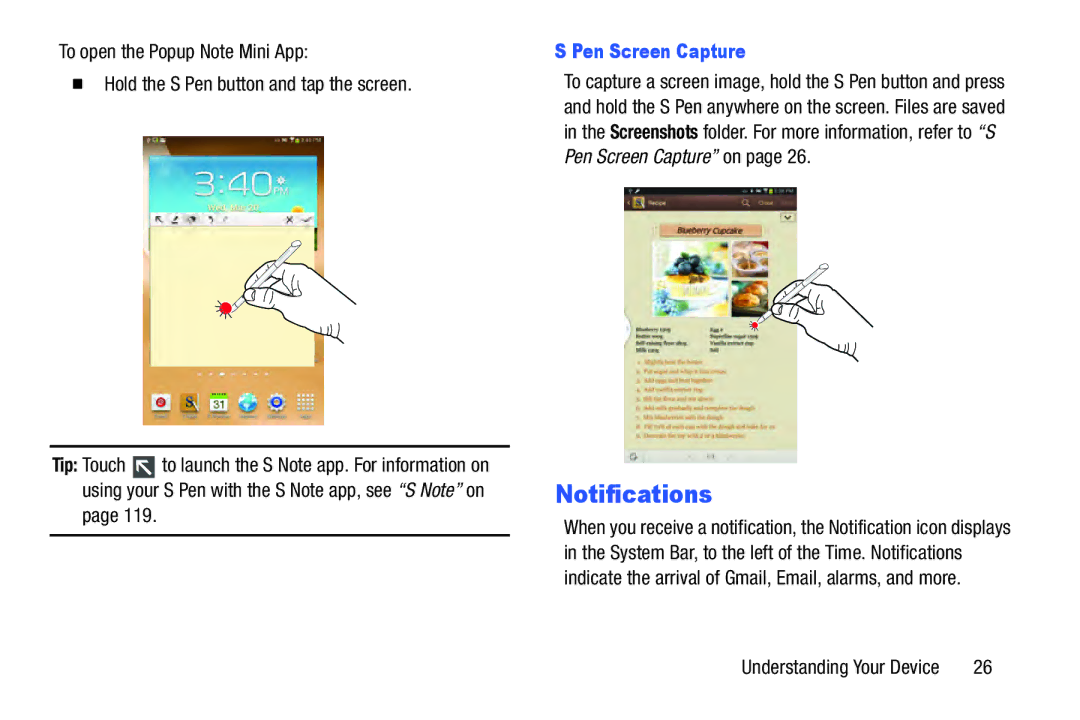 Samsung GT-N5110 user manual Notifications, Pen Screen Capture 