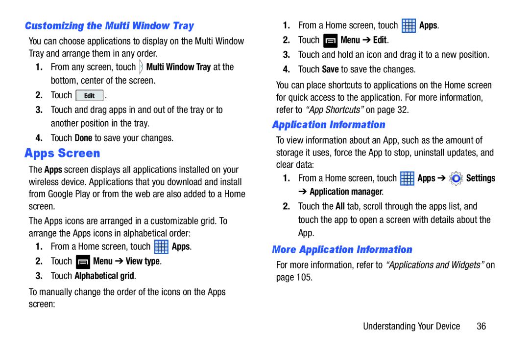 Samsung GT-N5110 user manual Apps Screen, Customizing the Multi Window Tray, More Application Information 