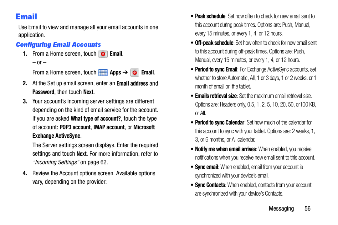 Samsung GT-N5110 user manual Configuring Email Accounts 