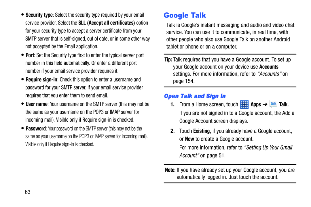 Samsung GT-N5110 user manual Google Talk, Open Talk and Sign 