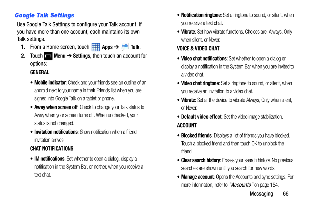 Samsung GT-N5110 user manual Google Talk Settings, General 