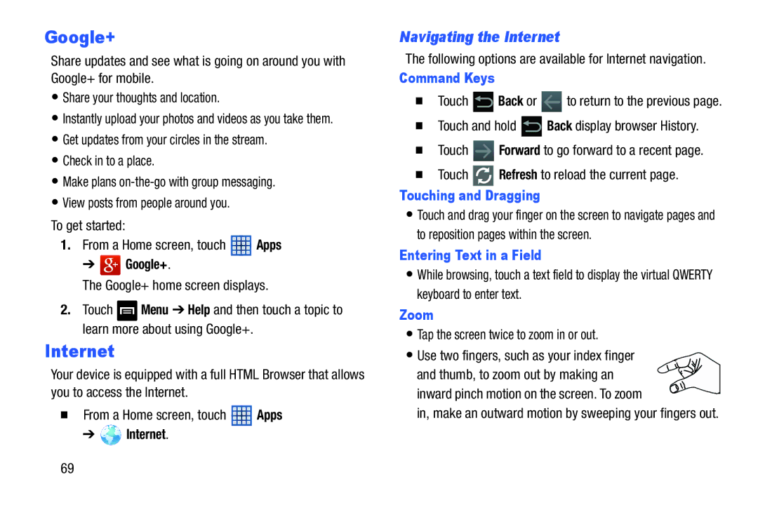 Samsung GT-N5110 user manual Google+, Navigating the Internet 