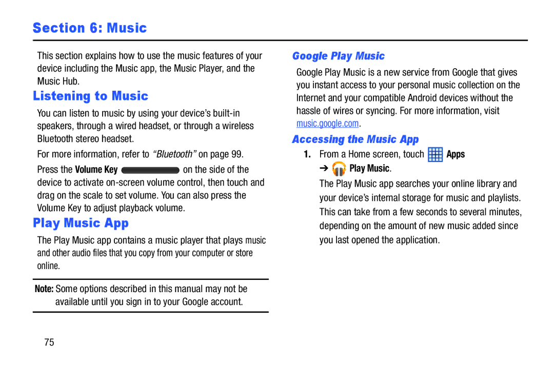 Samsung GT-N5110 user manual Listening to Music, Play Music App, Google Play Music, Accessing the Music App 