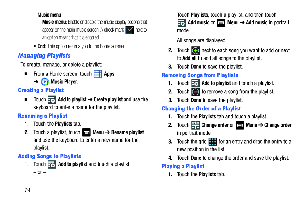 Samsung GT-N5110 user manual Managing Playlists 