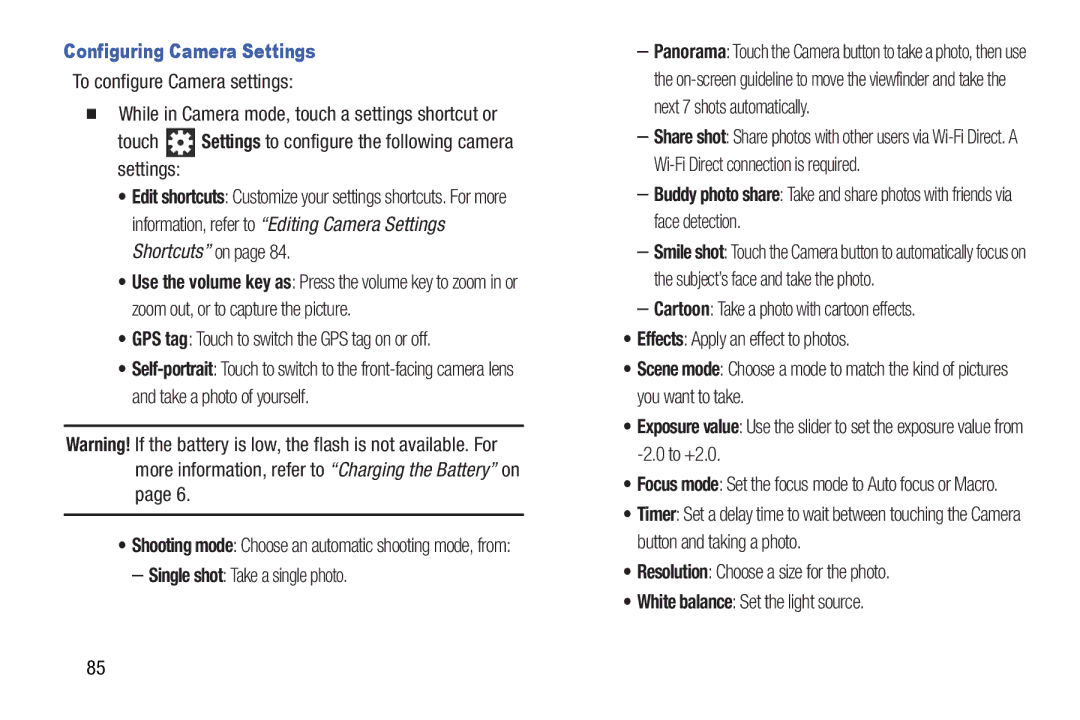 Samsung GT-N5110 user manual Configuring Camera Settings, GPS tag Touch to switch the GPS tag on or off 