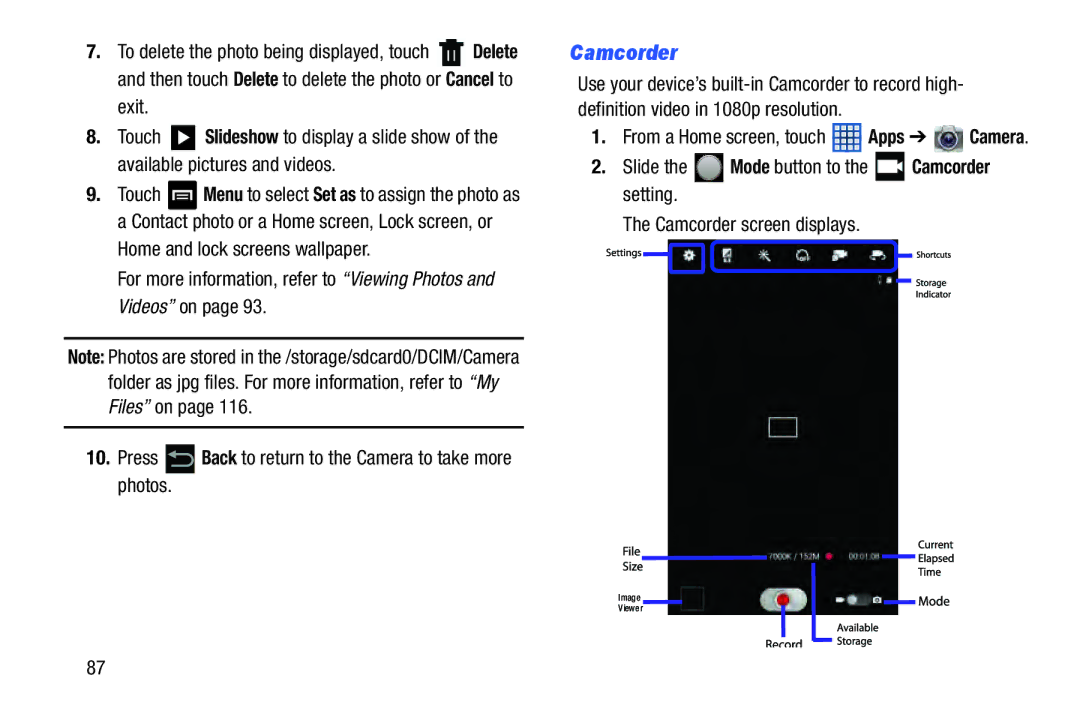 Samsung GT-N5110 user manual Camcorder 