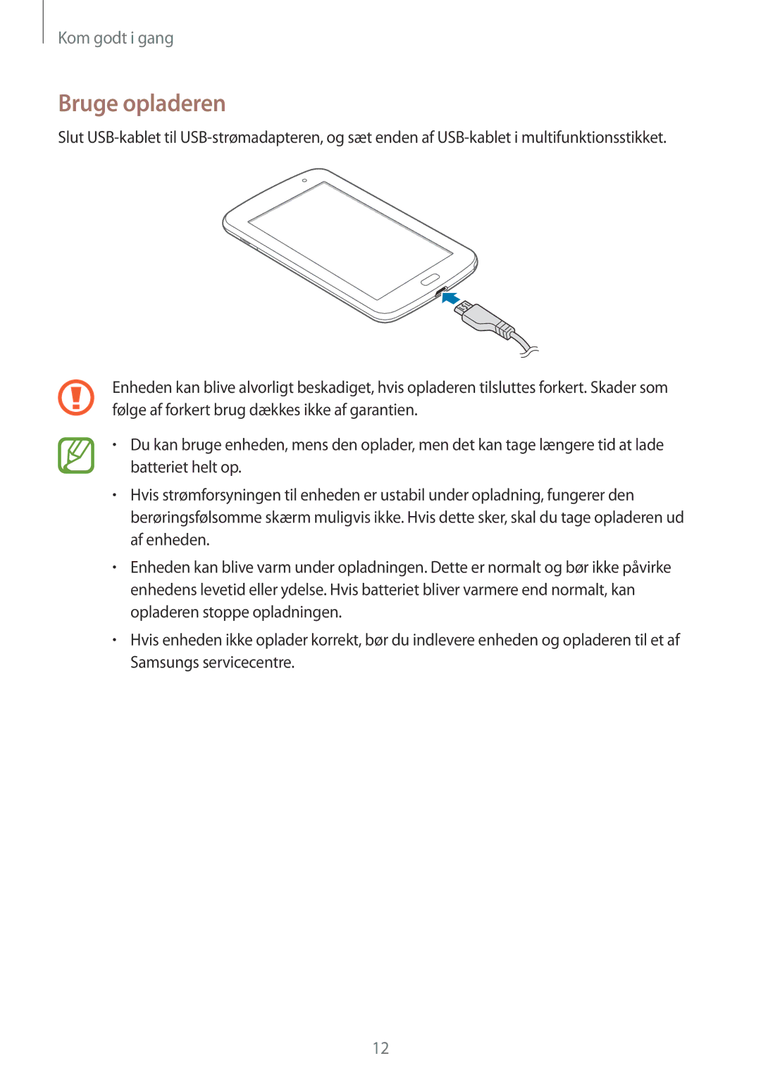 Samsung GT-N5110NKANEE, GT-N5110ZWANEE manual Bruge opladeren 