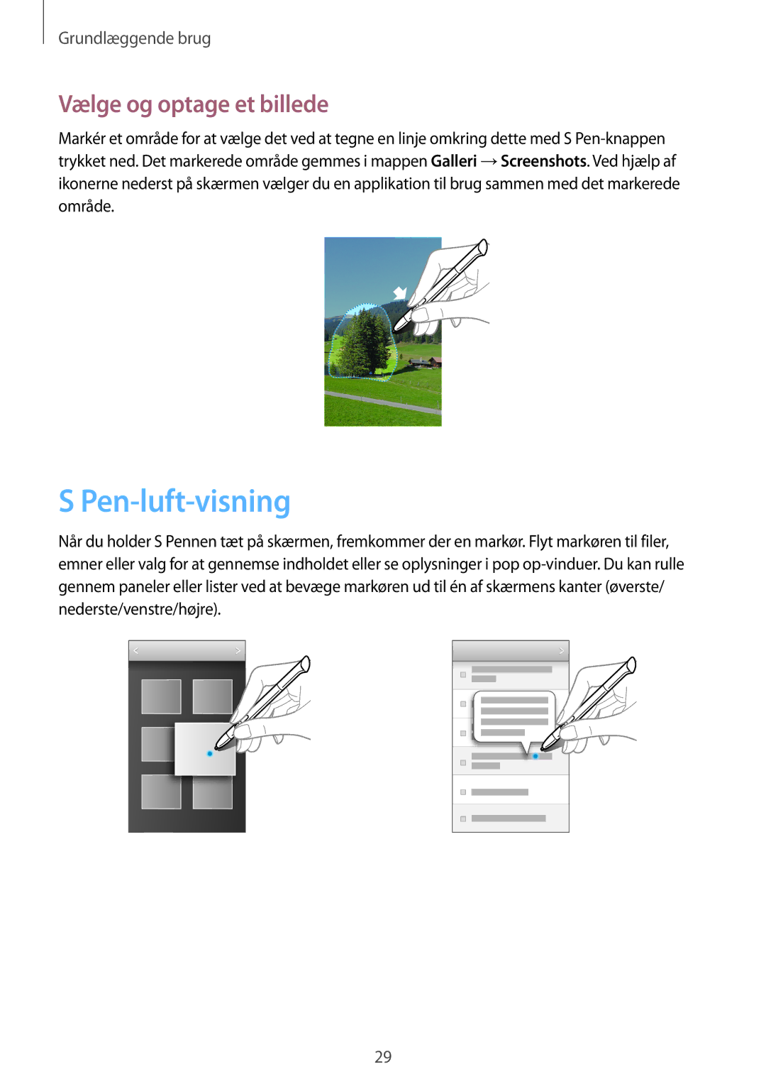 Samsung GT-N5110ZWANEE, GT-N5110NKANEE manual Pen-luft-visning, Vælge og optage et billede 