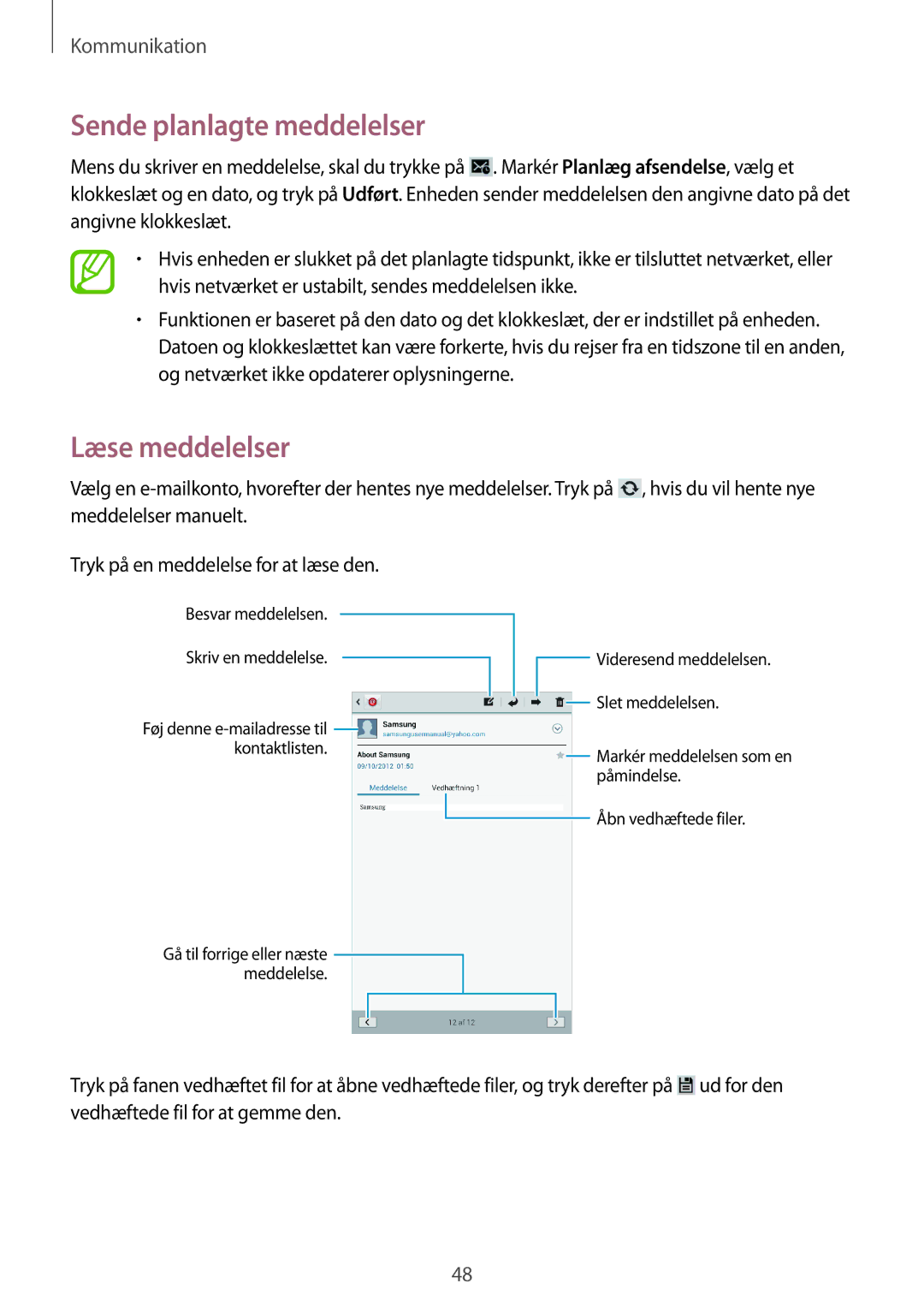 Samsung GT-N5110NKANEE, GT-N5110ZWANEE manual Sende planlagte meddelelser, Læse meddelelser 