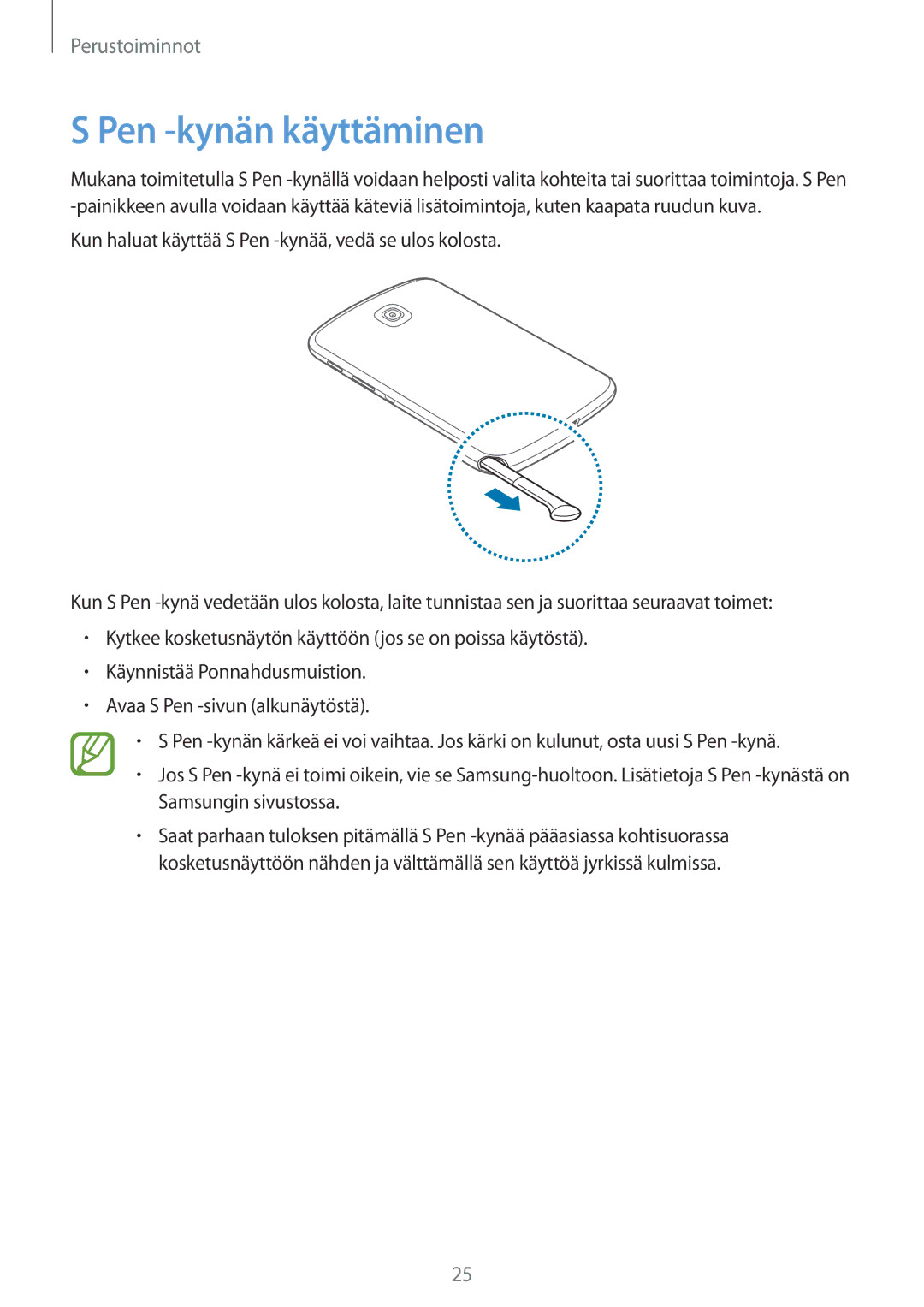 Samsung GT-N5110ZWANEE, GT-N5110NKANEE manual Pen -kynän käyttäminen 