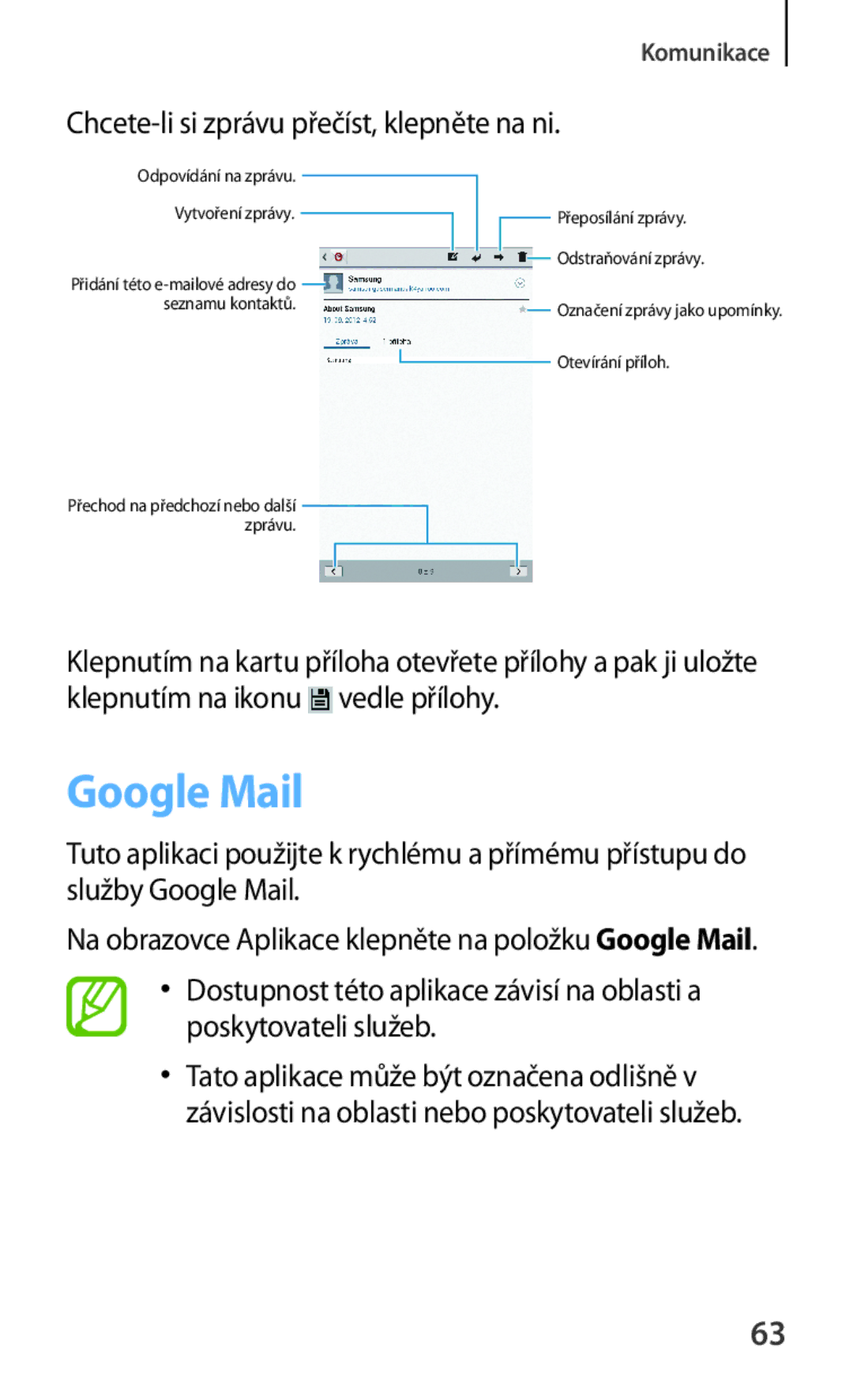 Samsung GT-N5110ZWAXEZ, GT-N5110ZWAATO, GT-N5110ZWAXSK manual Google Mail, Chcete-li si zprávu přečíst, klepněte na ni 