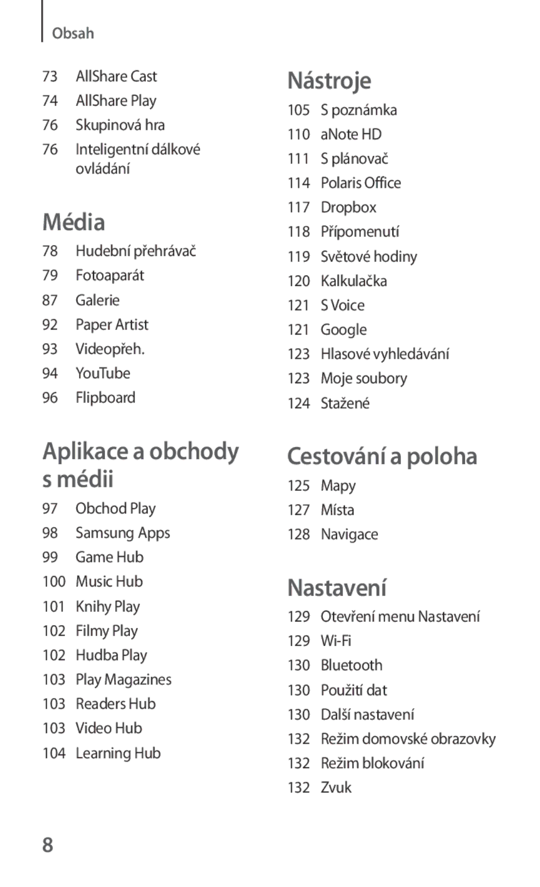 Samsung GT-N5110ZWAATO, GT-N5110ZWAXSK, GT-N5110ZWAEUR, GT-N5110ZWAXEZ manual Média, Aplikace a obchody s médii 