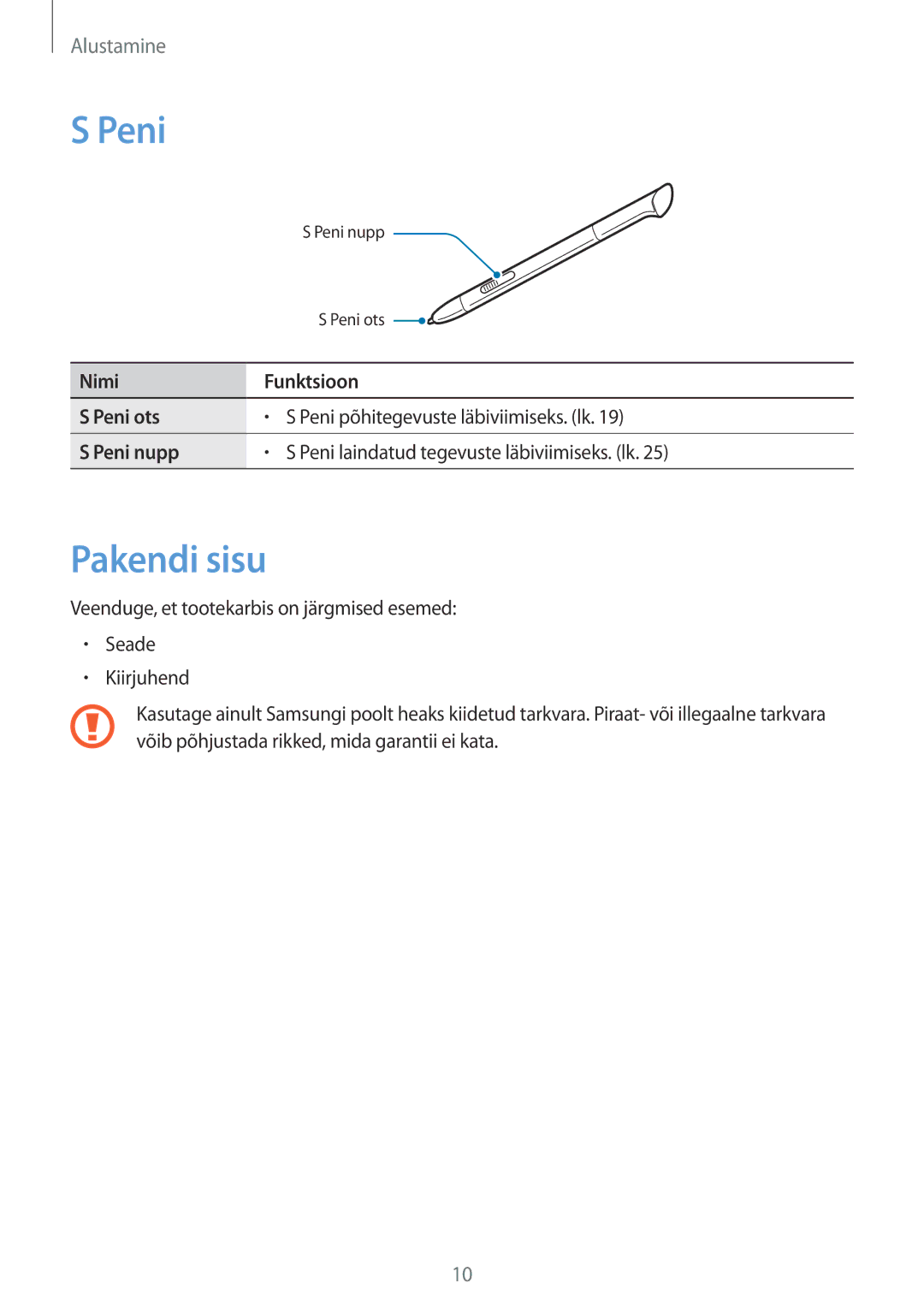 Samsung GT-N5110ZWASEB manual Peni, Pakendi sisu 