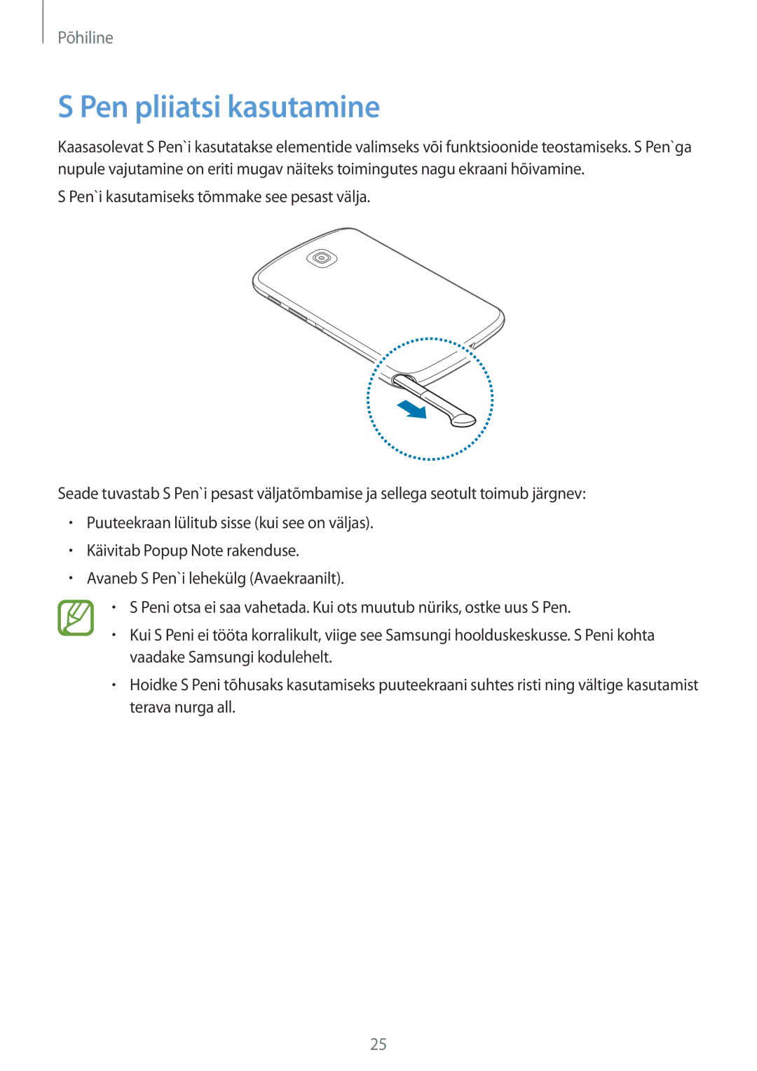 Samsung GT-N5110ZWASEB manual Pen pliiatsi kasutamine 