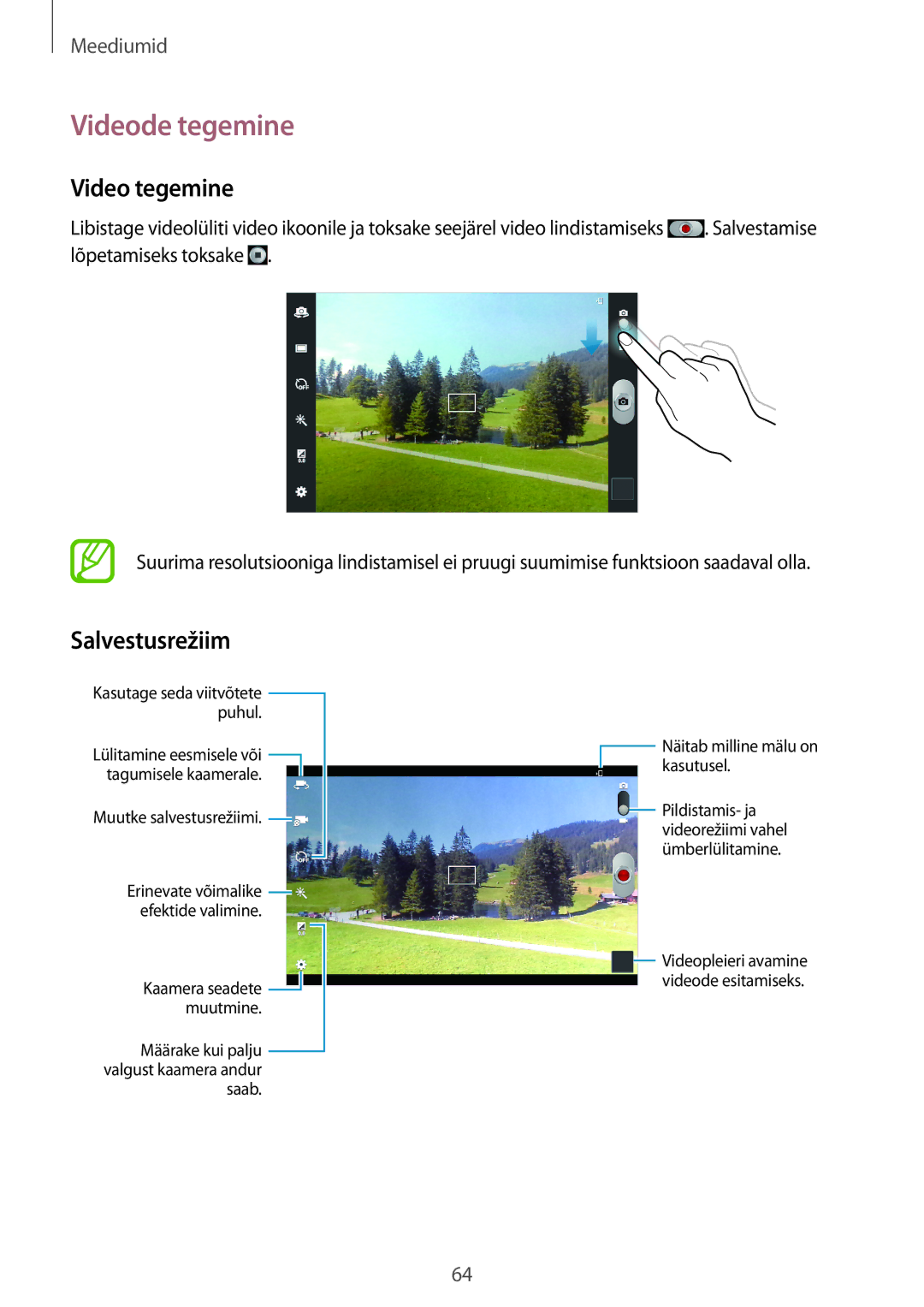 Samsung GT-N5110ZWASEB manual Videode tegemine, Video tegemine, Salvestusrežiim 