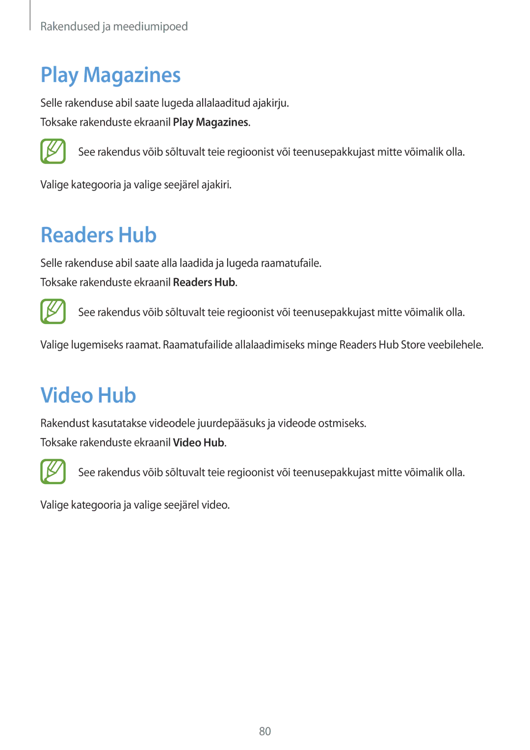 Samsung GT-N5110ZWASEB manual Play Magazines, Readers Hub, Video Hub 