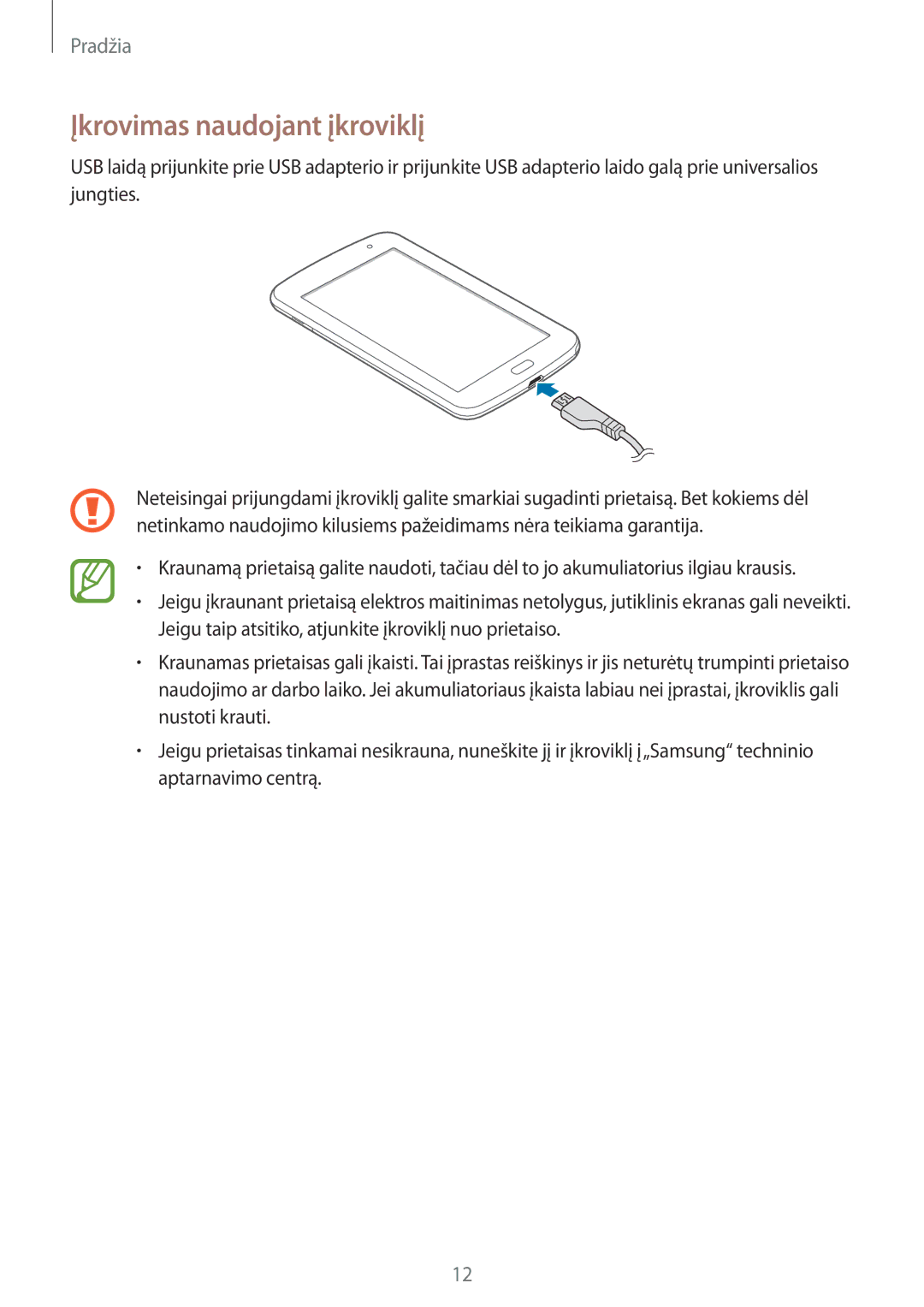 Samsung GT-N5110ZWASEB manual Įkrovimas naudojant įkroviklį 