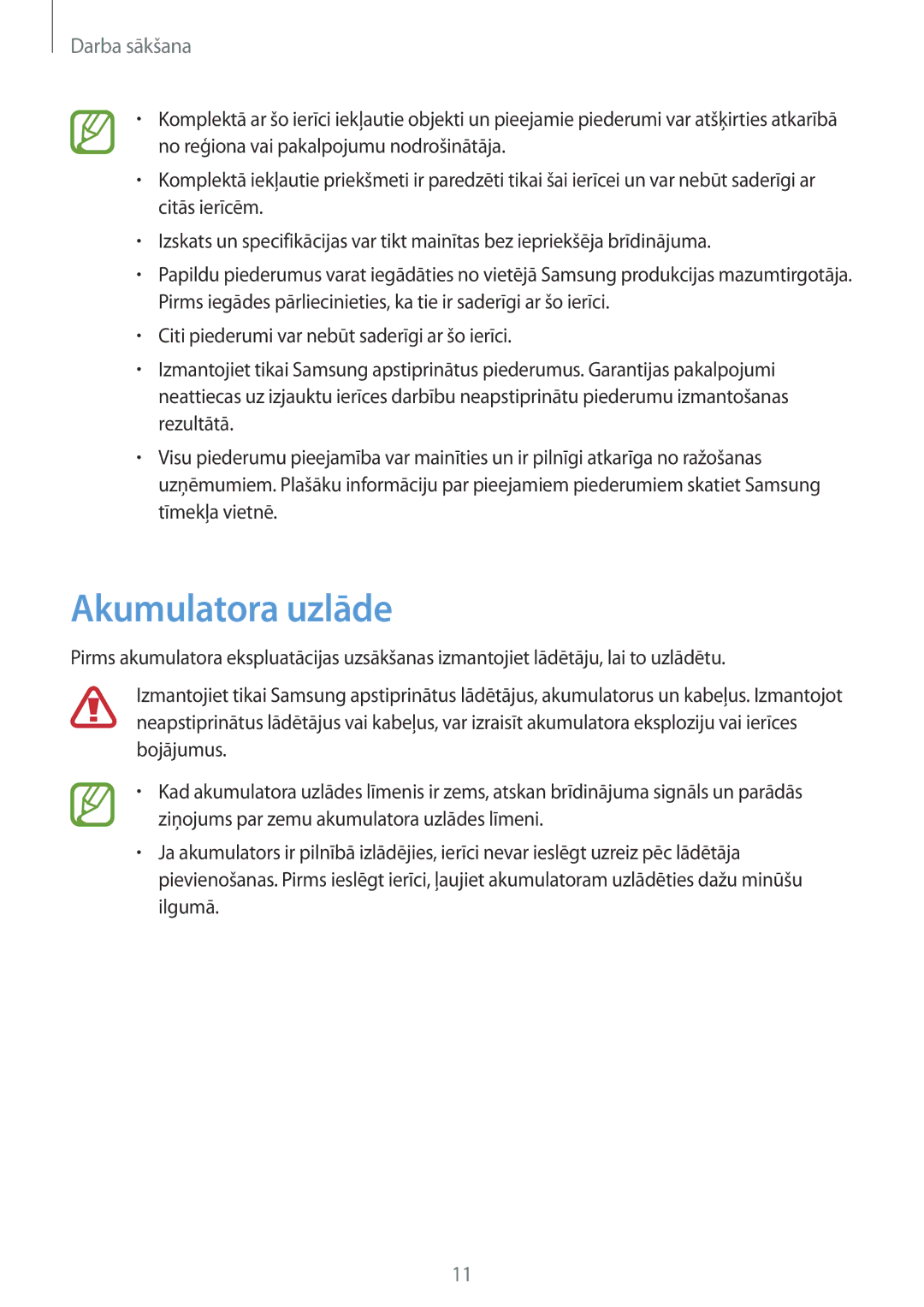 Samsung GT-N5110ZWASEB manual Akumulatora uzlāde 