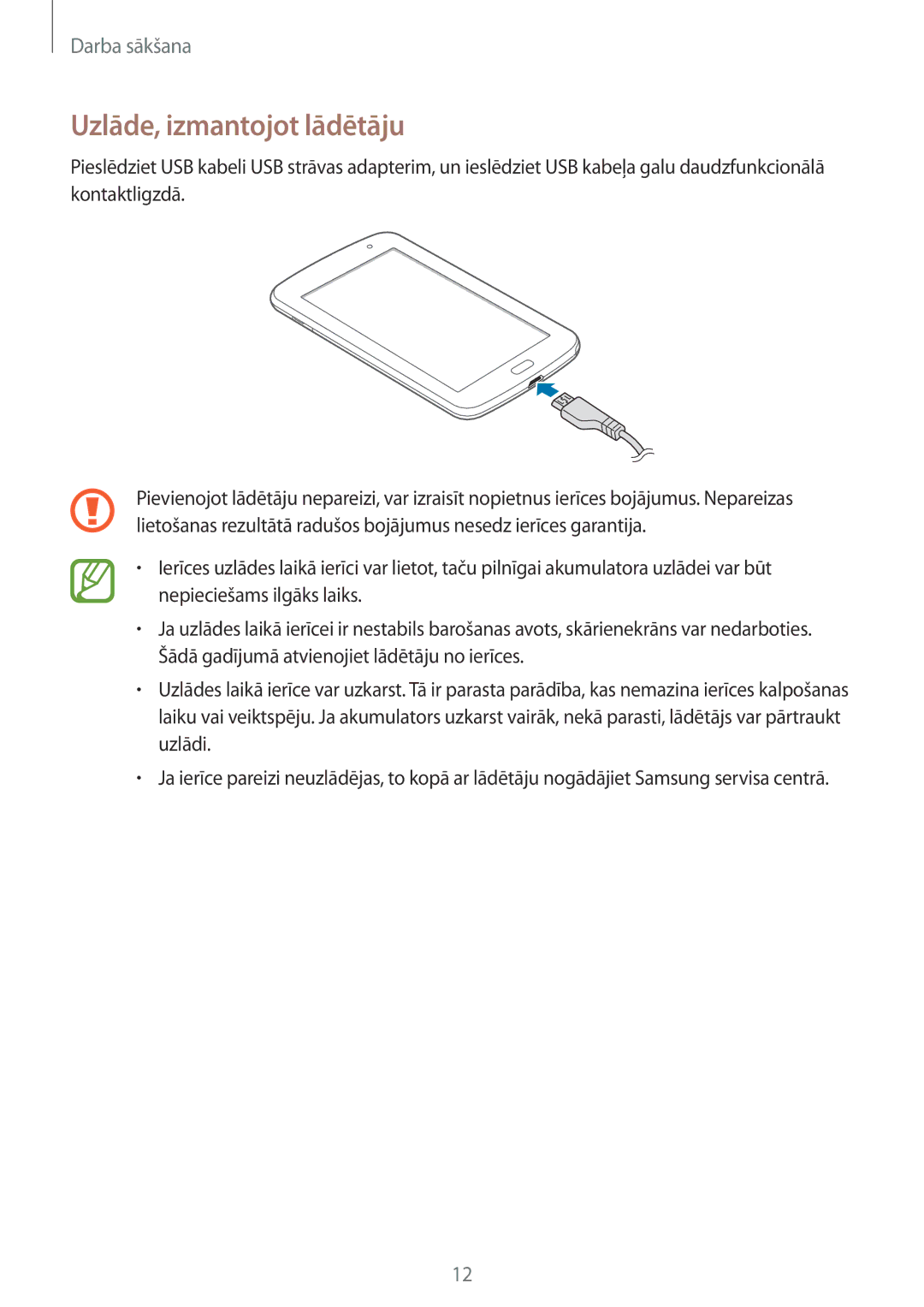 Samsung GT-N5110ZWASEB manual Uzlāde, izmantojot lādētāju 