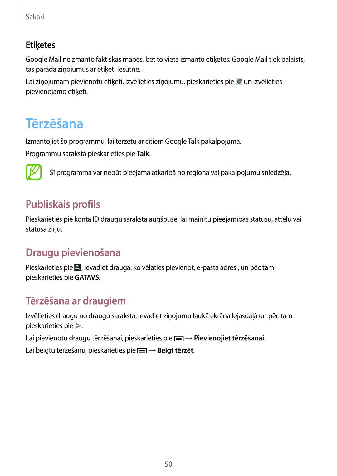 Samsung GT-N5110ZWASEB manual Publiskais profils, Draugu pievienošana, Tērzēšana ar draugiem, Etiķetes 