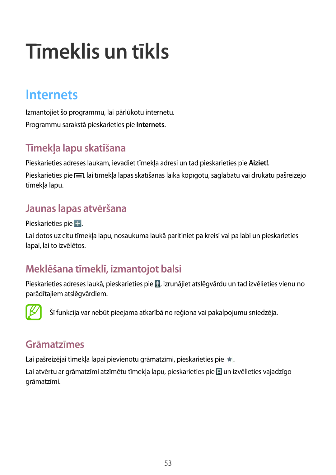 Samsung GT-N5110ZWASEB manual Tīmeklis un tīkls, Internets 