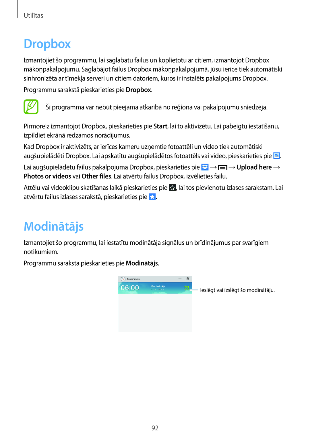 Samsung GT-N5110ZWASEB manual Dropbox, Modinātājs 