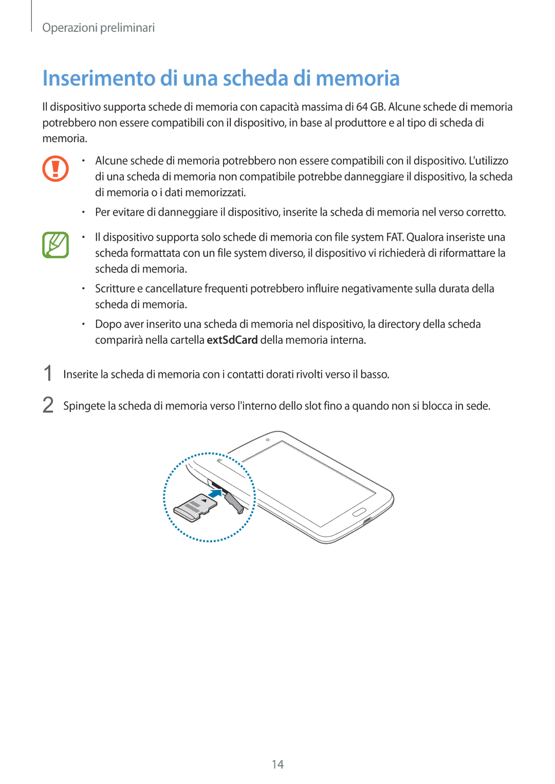 Samsung GT-N5110ZWATUR, GT-N5110ZWAITV manual Inserimento di una scheda di memoria 