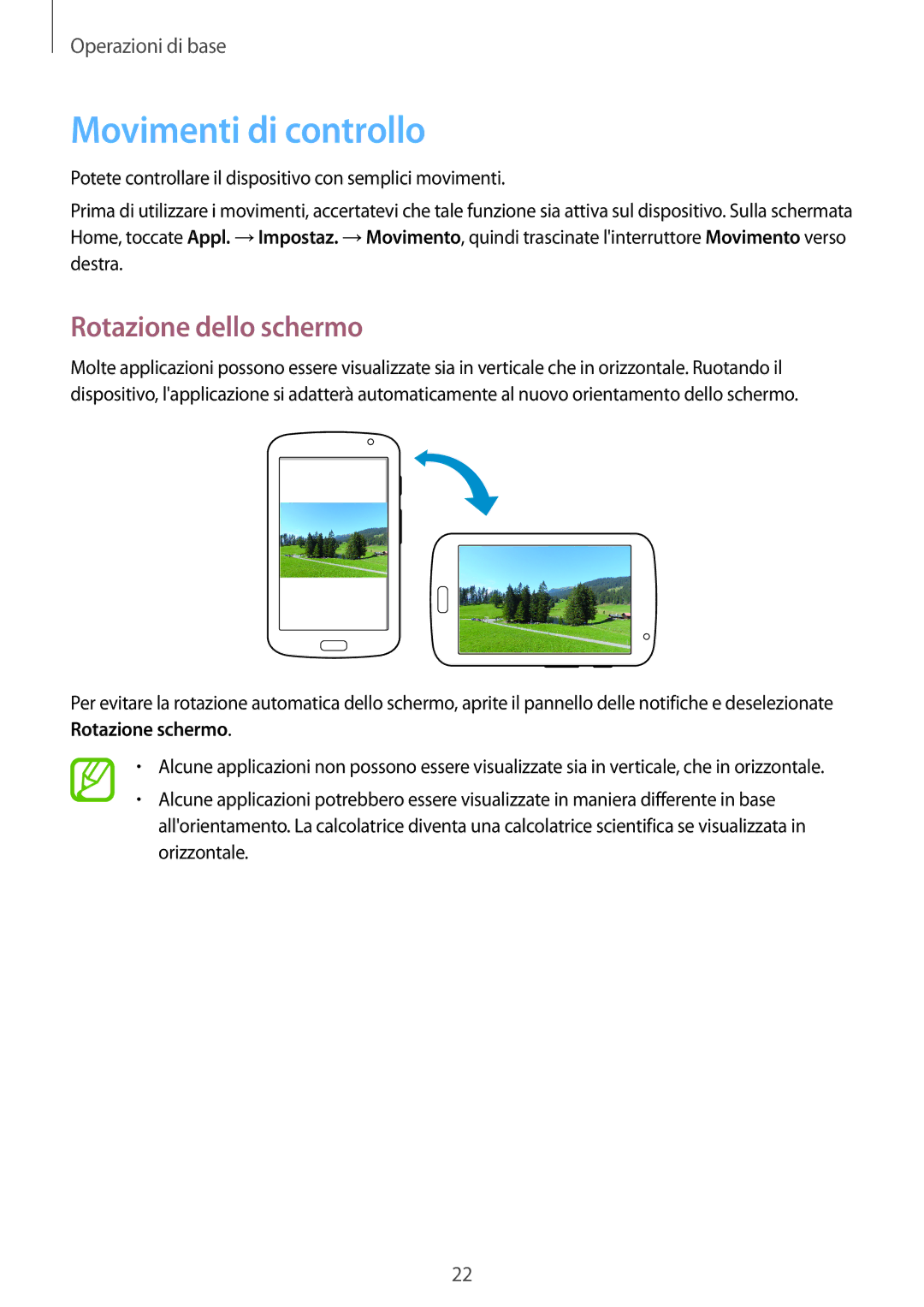 Samsung GT-N5110ZWATUR, GT-N5110ZWAITV manual Movimenti di controllo, Rotazione dello schermo 