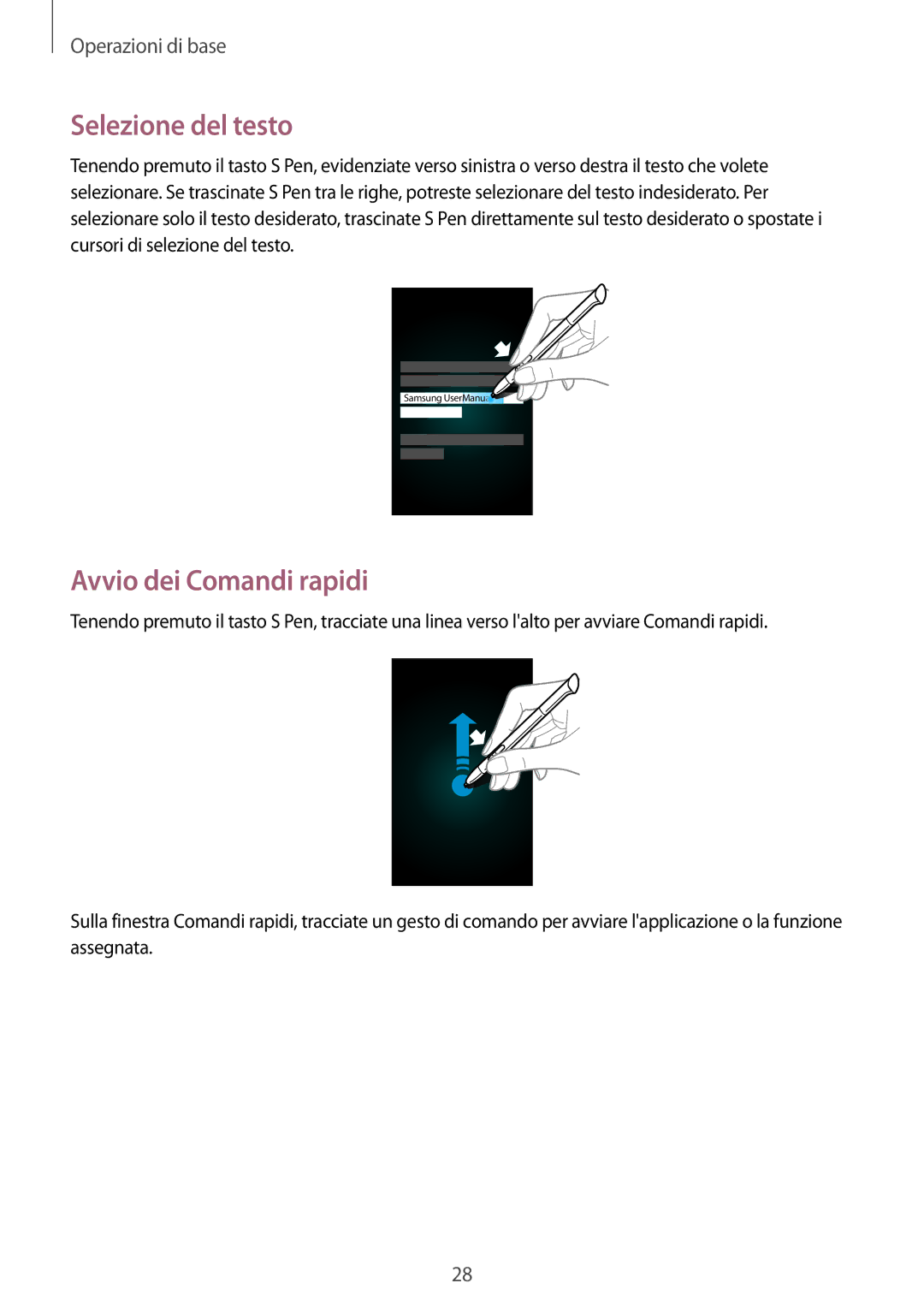 Samsung GT-N5110ZWATUR, GT-N5110ZWAITV manual Selezione del testo, Avvio dei Comandi rapidi 