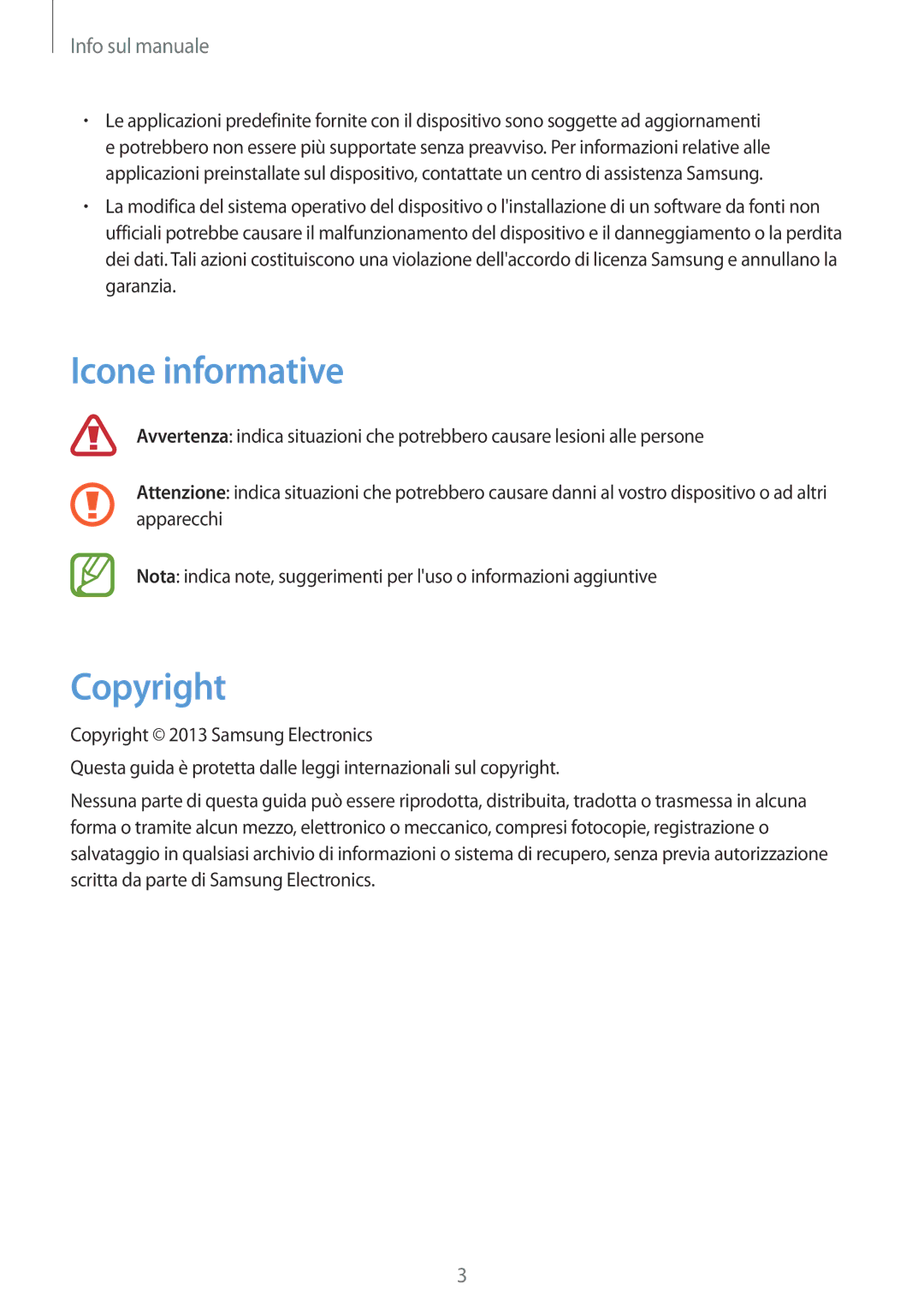 Samsung GT-N5110ZWAITV, GT-N5110ZWATUR manual Icone informative, Copyright 