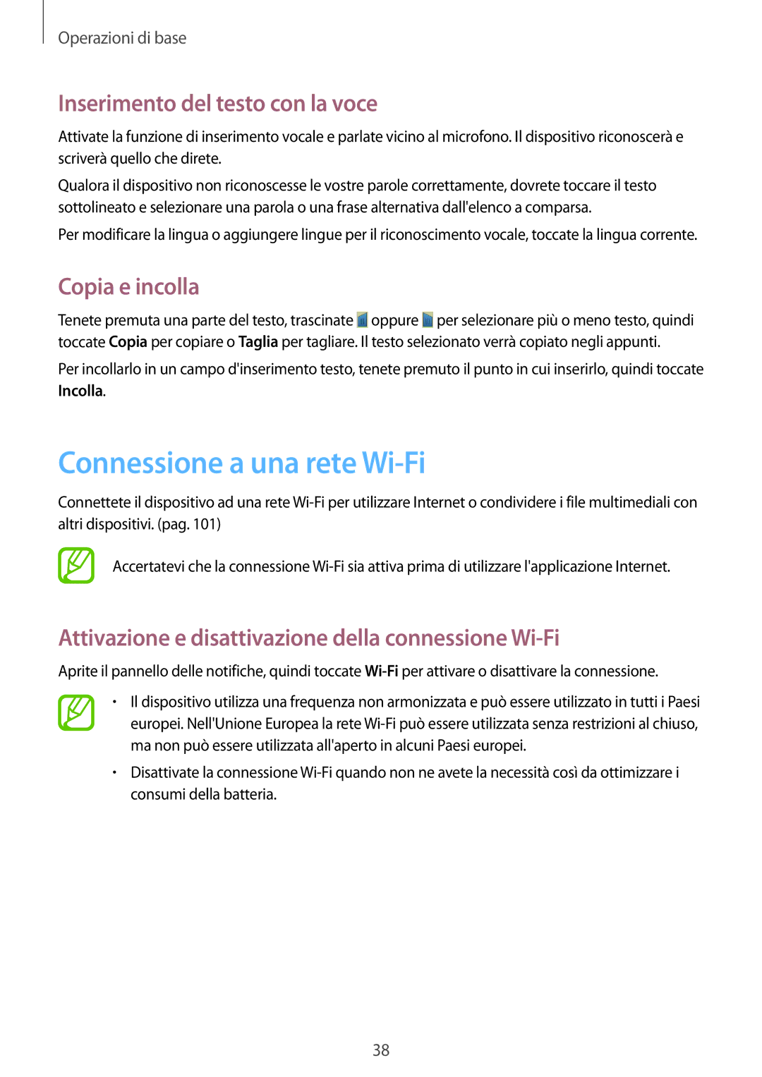 Samsung GT-N5110ZWATUR, GT-N5110ZWAITV Connessione a una rete Wi-Fi, Inserimento del testo con la voce, Copia e incolla 