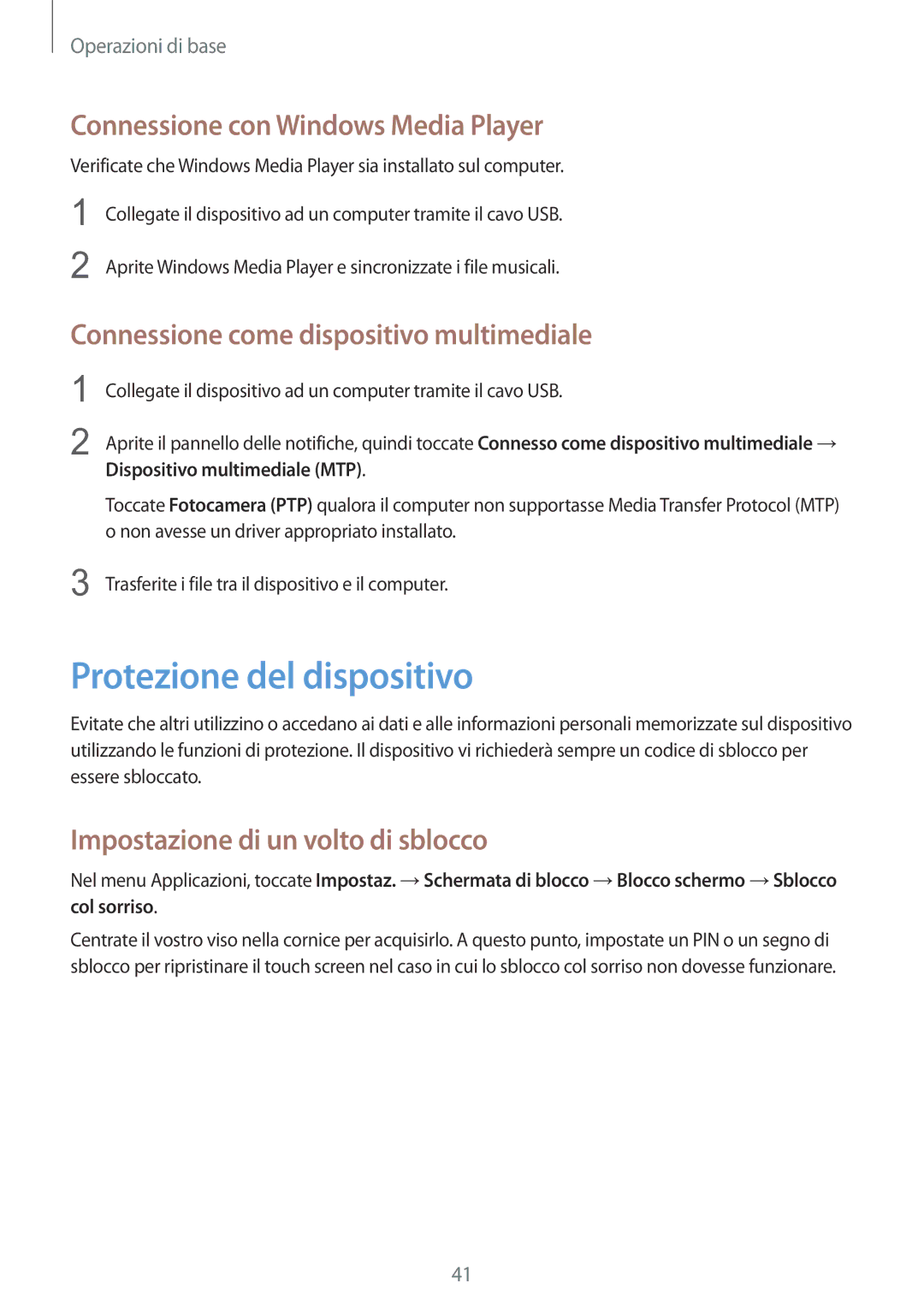 Samsung GT-N5110ZWAITV Protezione del dispositivo, Connessione con Windows Media Player, Dispositivo multimediale MTP 