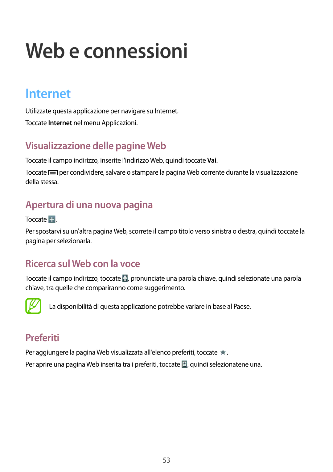 Samsung GT-N5110ZWAITV, GT-N5110ZWATUR manual Web e connessioni, Internet 