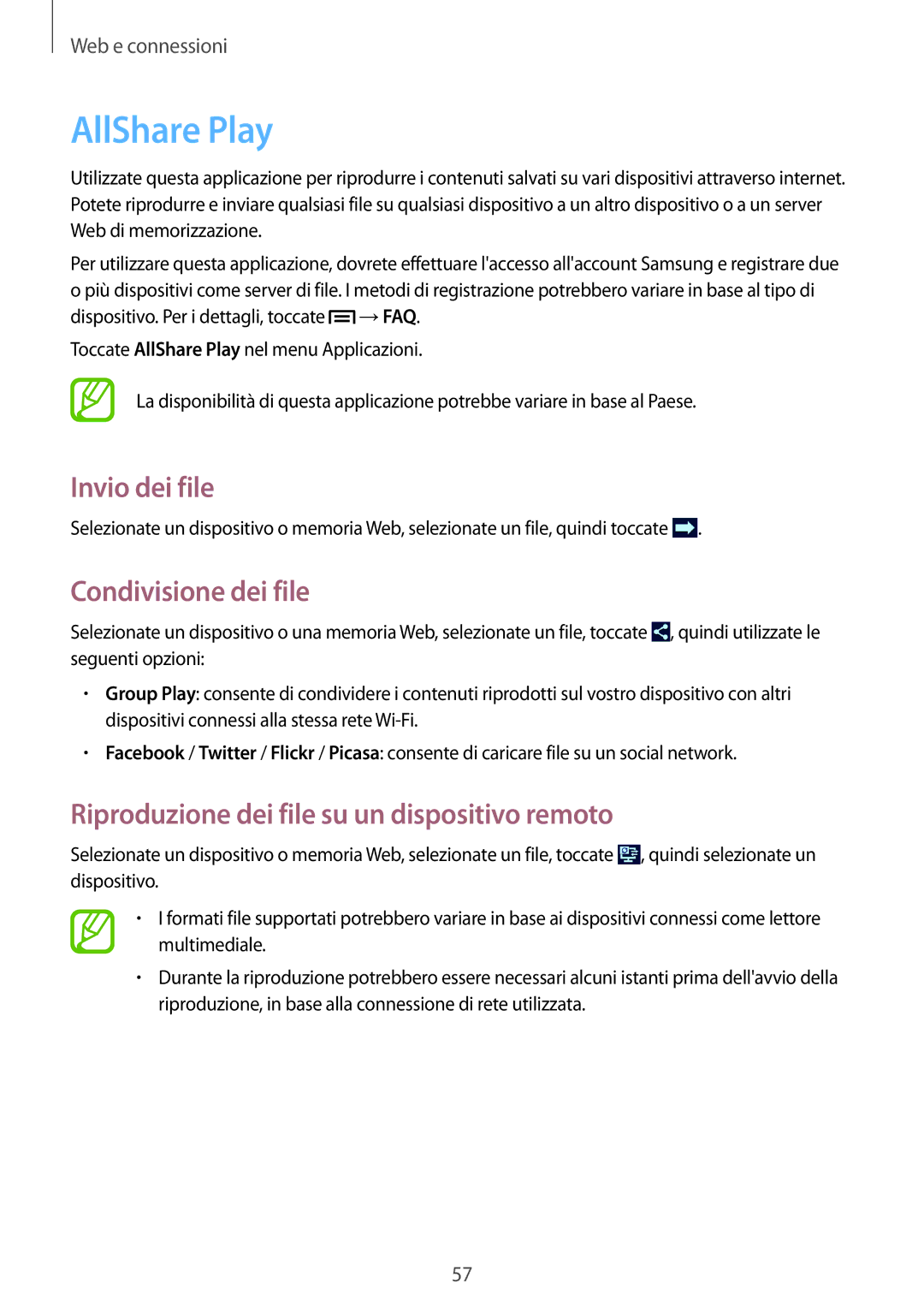 Samsung GT-N5110ZWAITV, GT-N5110ZWATUR manual AllShare Play, Invio dei file, Condivisione dei file 