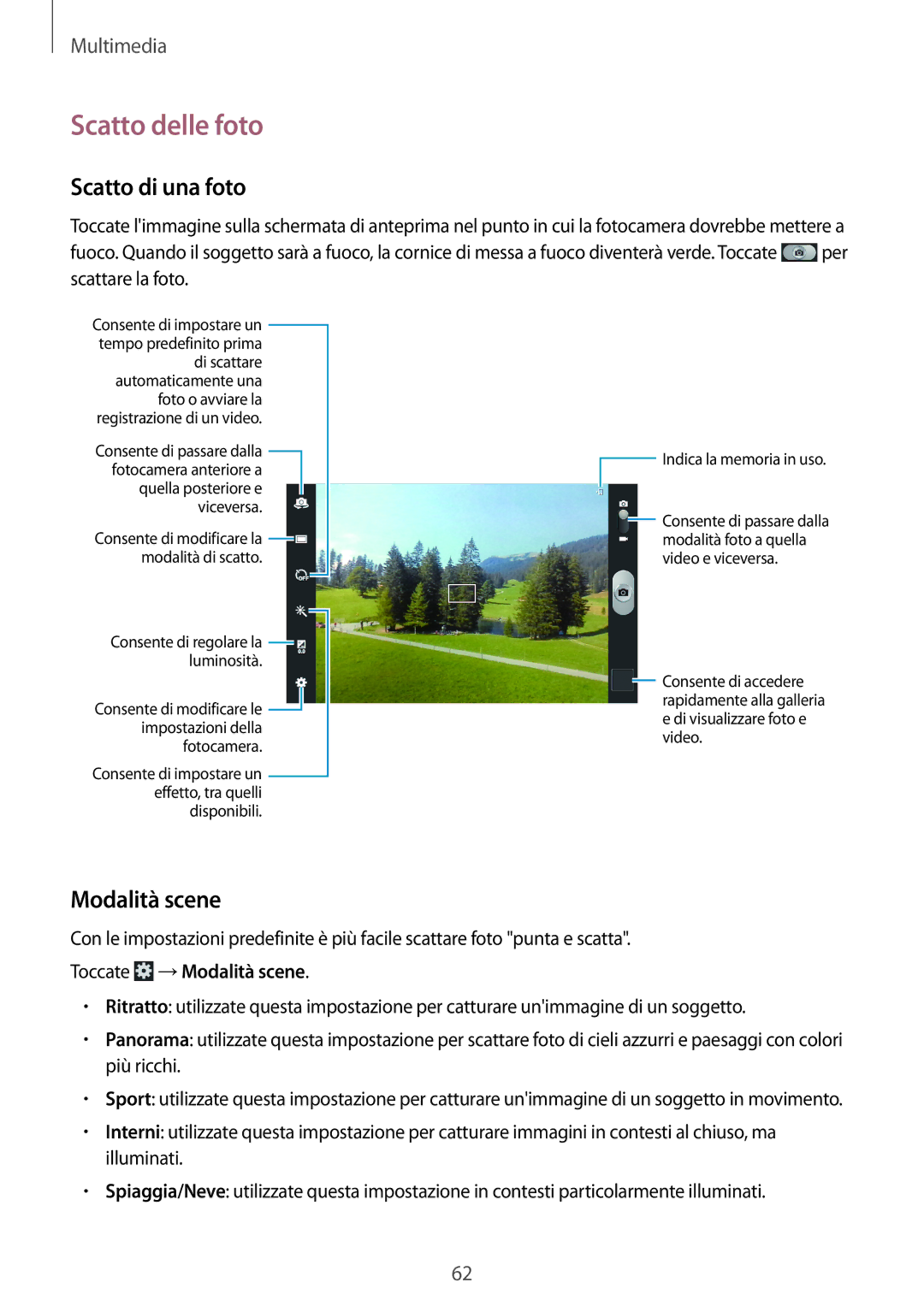 Samsung GT-N5110ZWATUR, GT-N5110ZWAITV manual Scatto delle foto, Scatto di una foto, Toccate →Modalità scene 