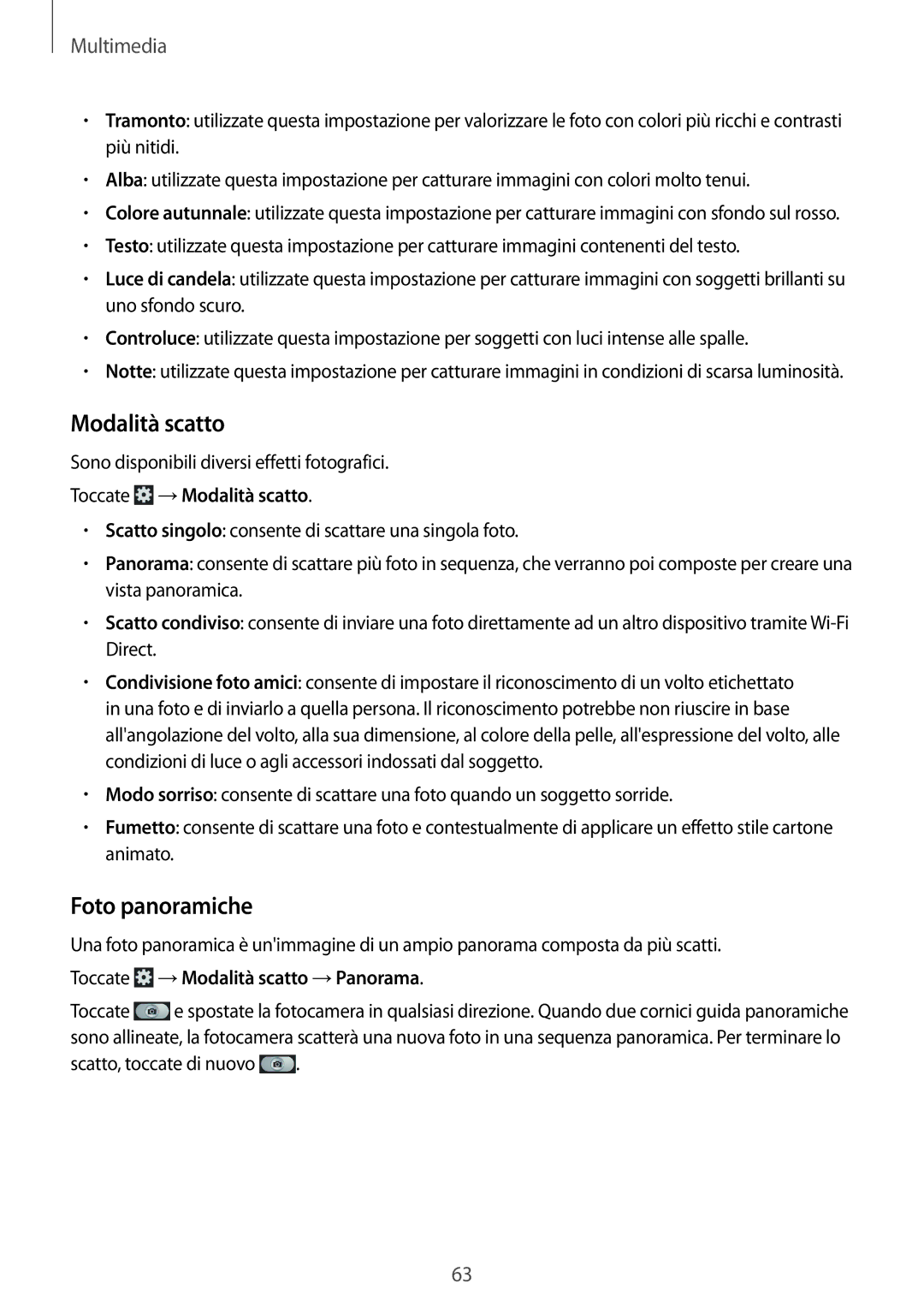 Samsung GT-N5110ZWAITV, GT-N5110ZWATUR manual Foto panoramiche, Toccate →Modalità scatto →Panorama 