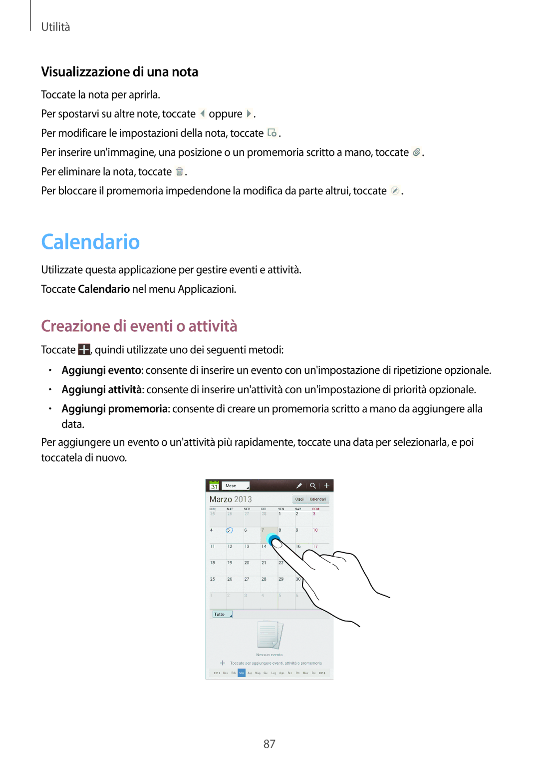 Samsung GT-N5110ZWAITV, GT-N5110ZWATUR manual Calendario, Creazione di eventi o attività 