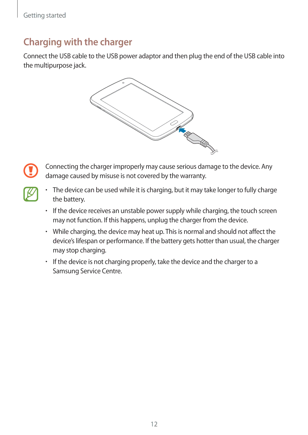 Samsung GT-N5110ZWAXEZ, GT-N5110ZWEXEF, GT-N5110ZWAXEF, GT-N5110NKAXEF, GT-N5110ZWATUR manual Charging with the charger 