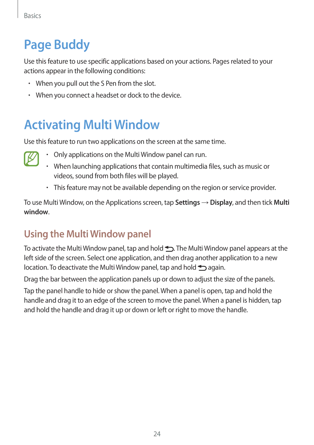 Samsung GT-N5110ZWEXEF, GT-N5110ZWAXEF, GT-N5110NKAXEF manual Buddy, Activating Multi Window, Using the Multi Window panel 