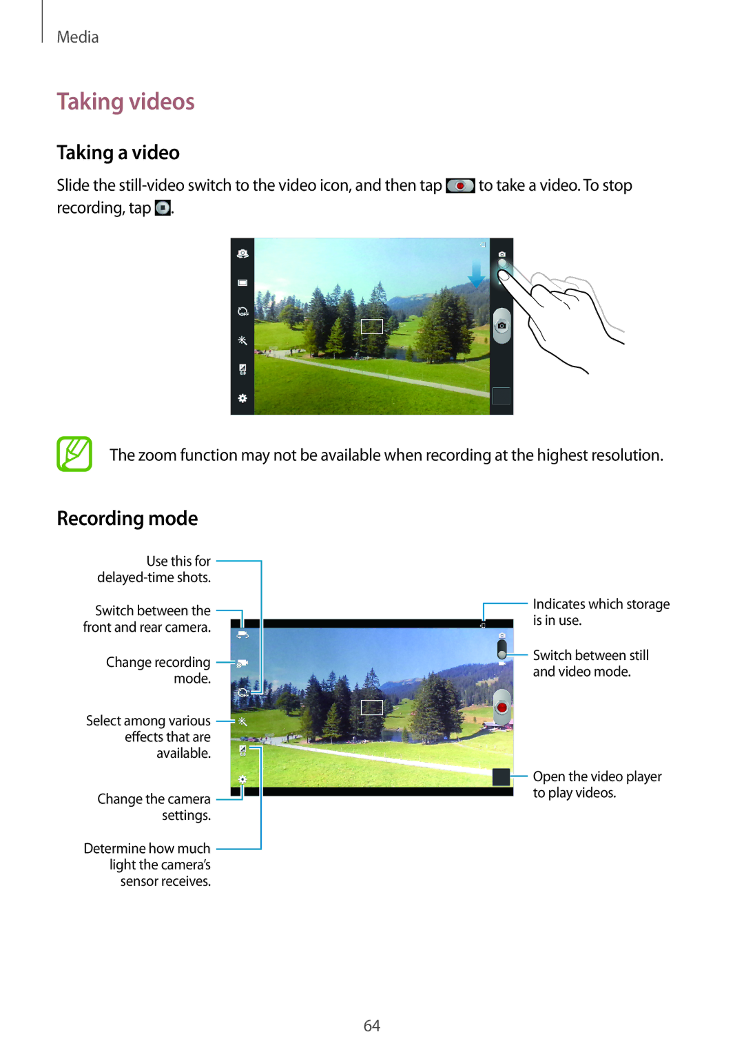 Samsung GT-N5110NKAATO, GT-N5110ZWEXEF, GT-N5110ZWAXEF, GT-N5110NKAXEF manual Taking videos, Taking a video, Recording mode 