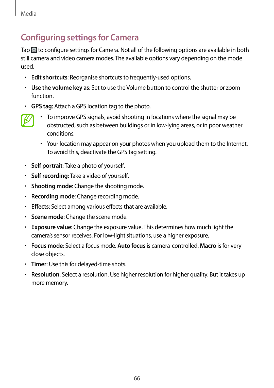 Samsung GT-N5110ZWADBT, GT-N5110ZWEXEF, GT-N5110ZWAXEF, GT-N5110NKAXEF, GT-N5110ZWATUR manual Configuring settings for Camera 