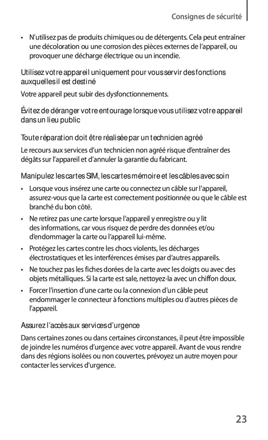 Samsung GT-N5110NKAXEF, GT-N5110ZWEXEF, GT-N5110ZWAXEF manual Assurez l’accès aux services d’urgence 