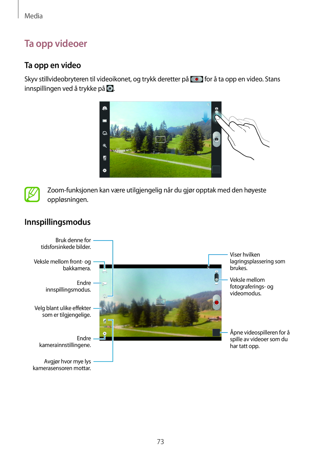 Samsung GT-N5120ZWANEE, GT-N5120NKANEE manual Ta opp videoer, Ta opp en video, Innspillingsmodus 