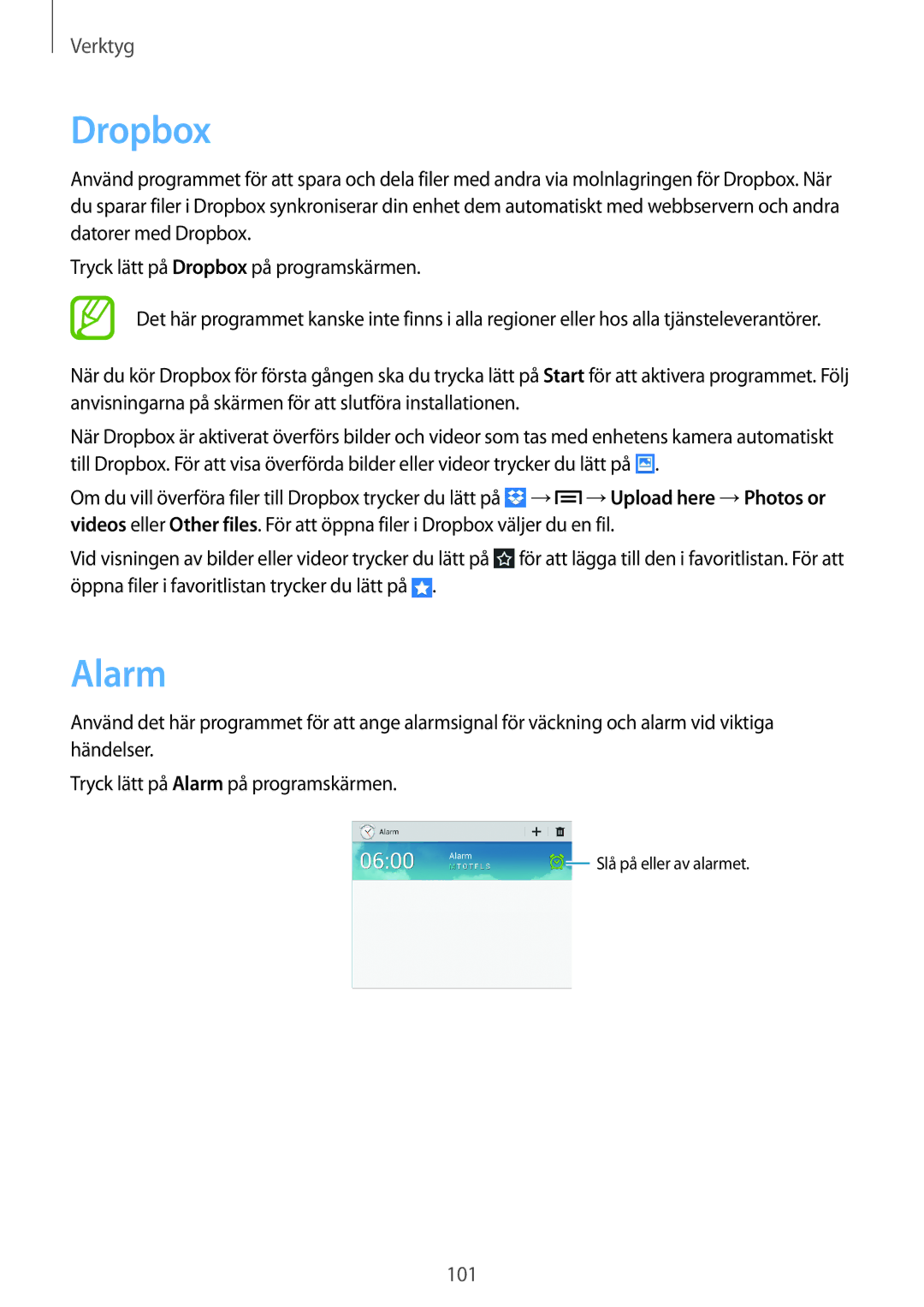 Samsung GT-N5120ZWANEE, GT-N5120NKANEE manual Dropbox, Alarm 