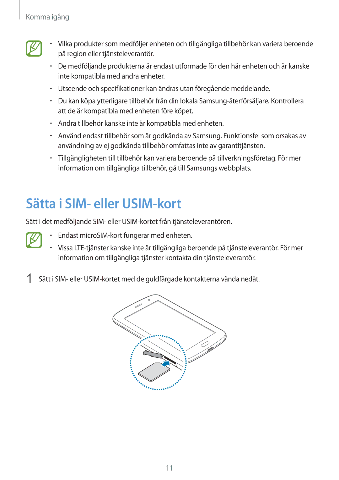 Samsung GT-N5120ZWANEE, GT-N5120NKANEE manual Sätta i SIM- eller USIM-kort 