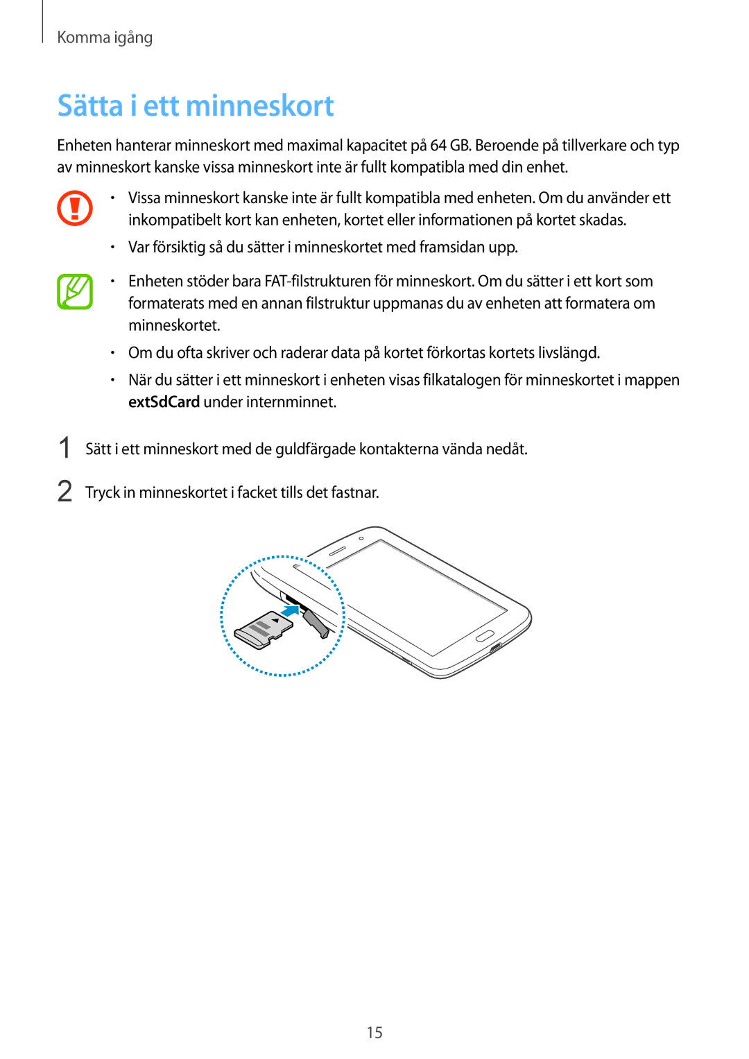 Samsung GT-N5120ZWANEE, GT-N5120NKANEE manual Sätta i ett minneskort 