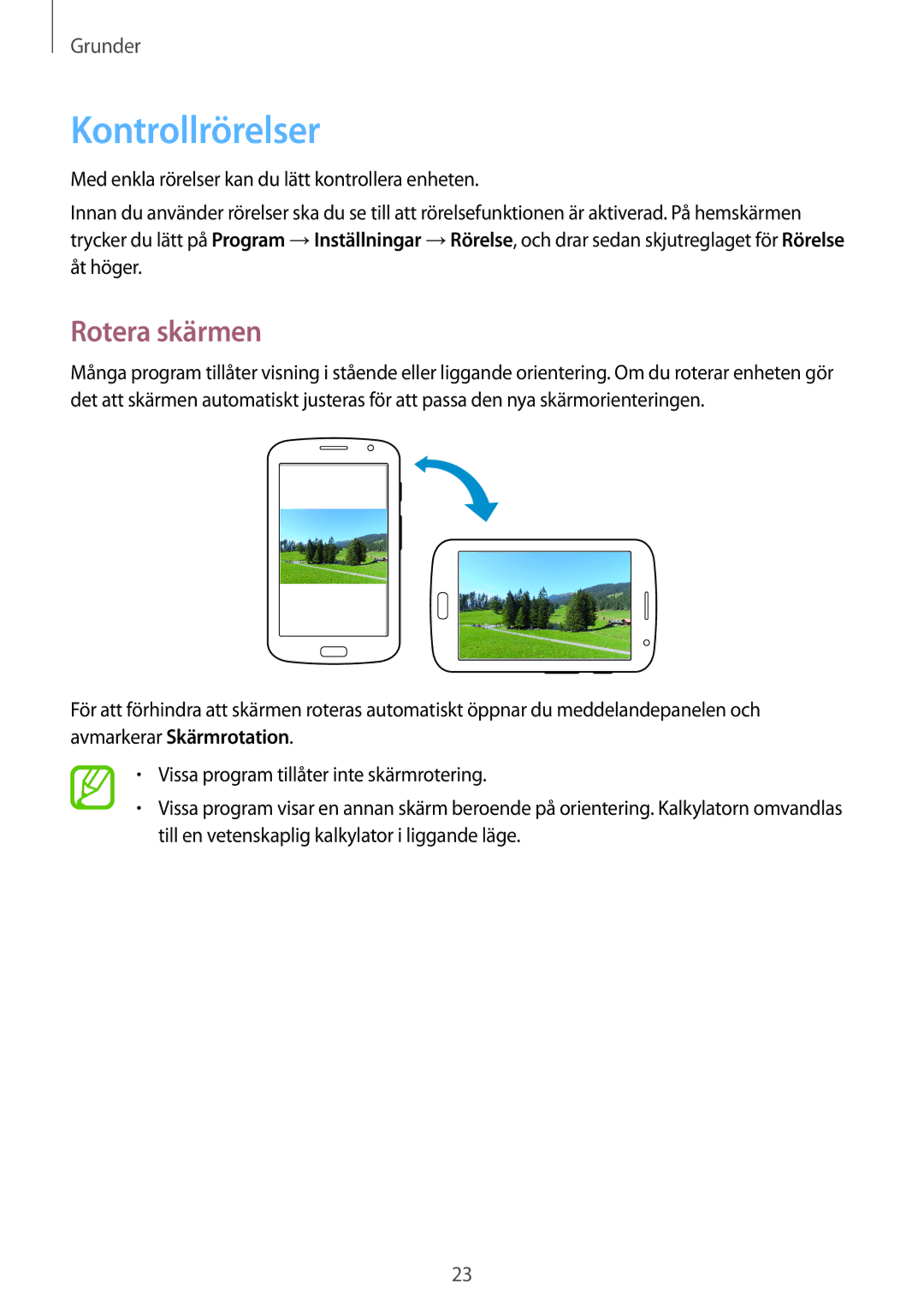 Samsung GT-N5120ZWANEE, GT-N5120NKANEE manual Kontrollrörelser, Rotera skärmen 